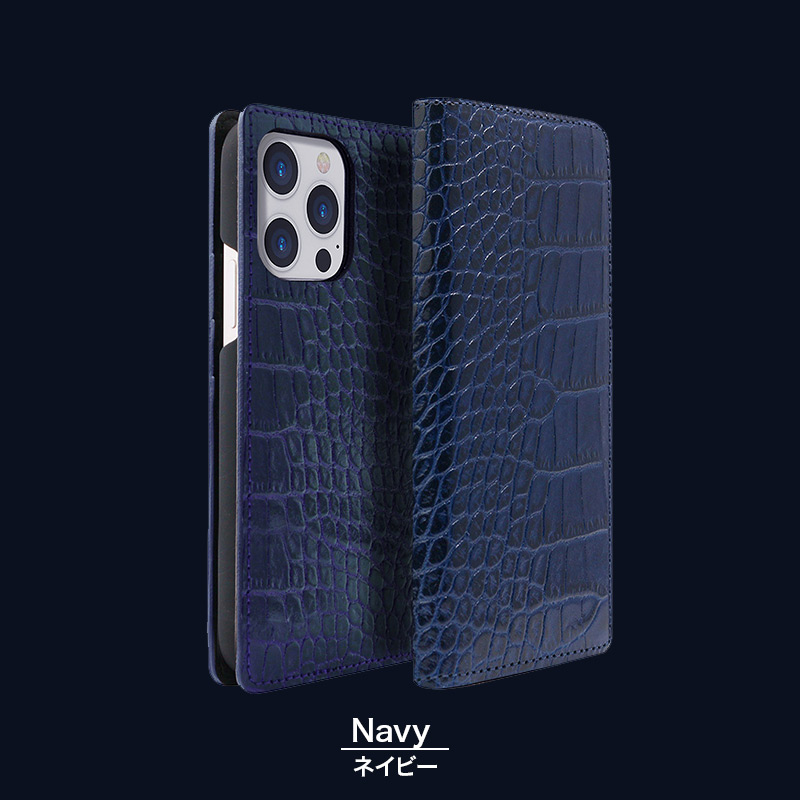 ABBI SIGNATURE『イタリアンレザー クロコダイアリーケース』ネイビー
