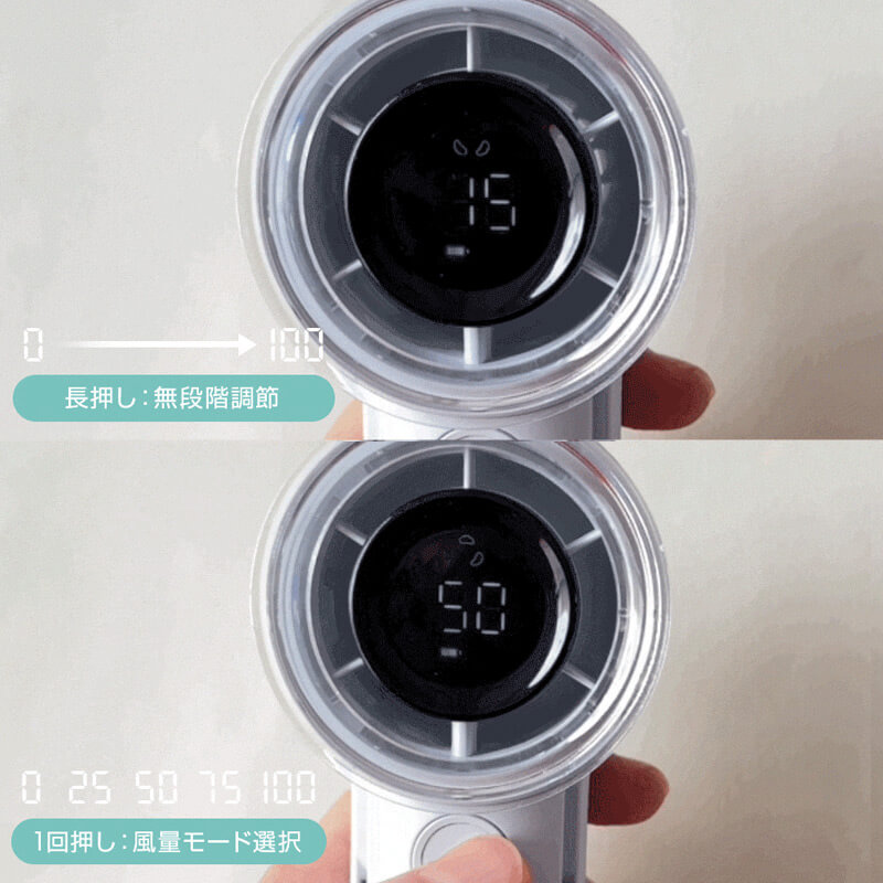 ワンボタンで自由に風力調節