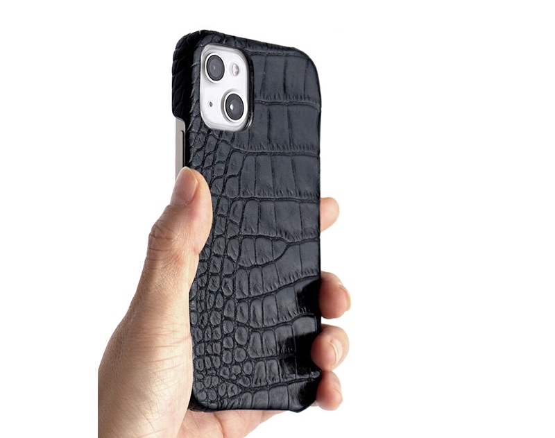 スリムで持ちやすいイタリアンレザー クロコ バック カバーケース for iPhone13ケース 本革 背面 カバー