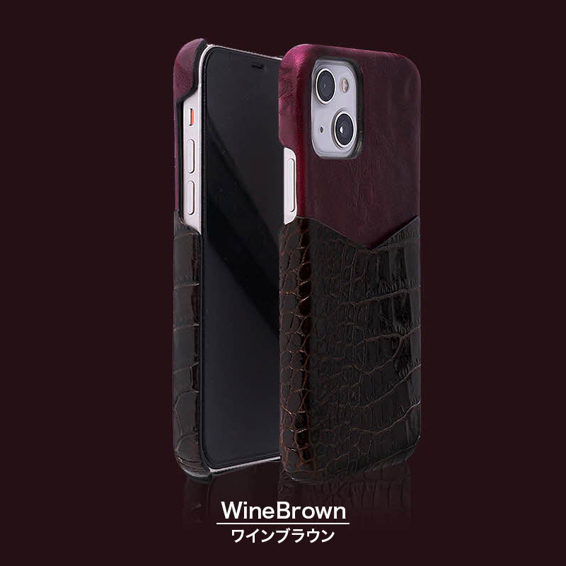 2種類の高級イタリアンレザーを使用したスマホケース「イタリアンレザー コンビバックケース」ワインブラウン