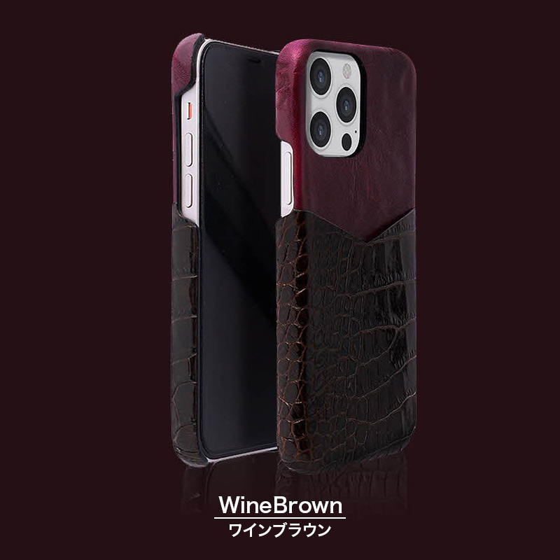 2種類の高級イタリアンレザーを使用したスマホケース「イタリアンレザー コンビバックケース」ワインブラウン