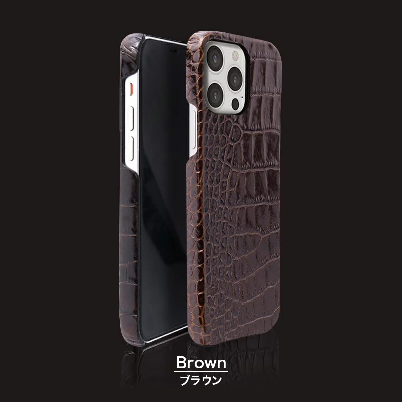 イタリアンレザー クロコ バック カバーケース for iPhone13Pro ブラウン