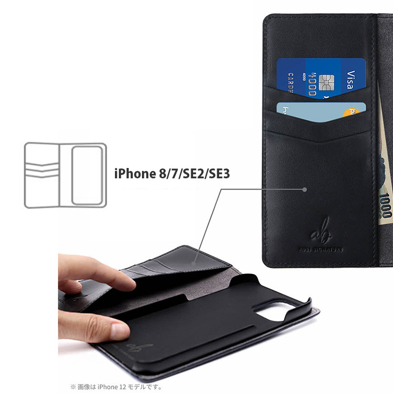 ABBI SIGNATURE『イタリアンレザー クロコダイアリーケース』には階段式のカードポケットがあります。