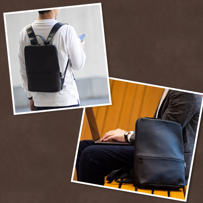 シンプルなスクエアフォルムで、オンにもオフにもお使いいただけるデザイン。