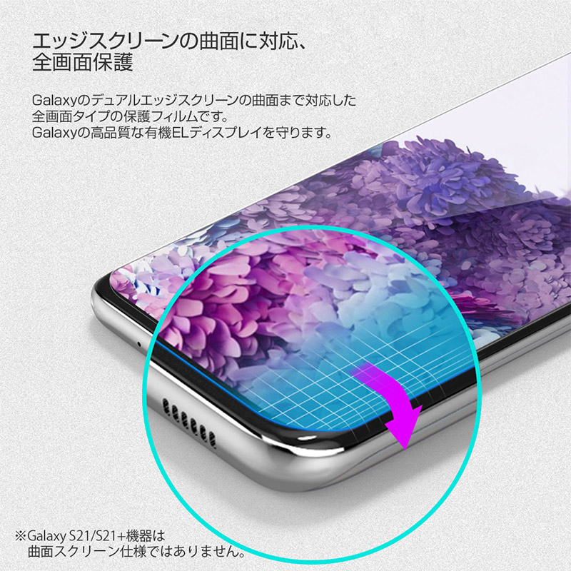 エッジスクリーンの曲面に対応、全画面保護