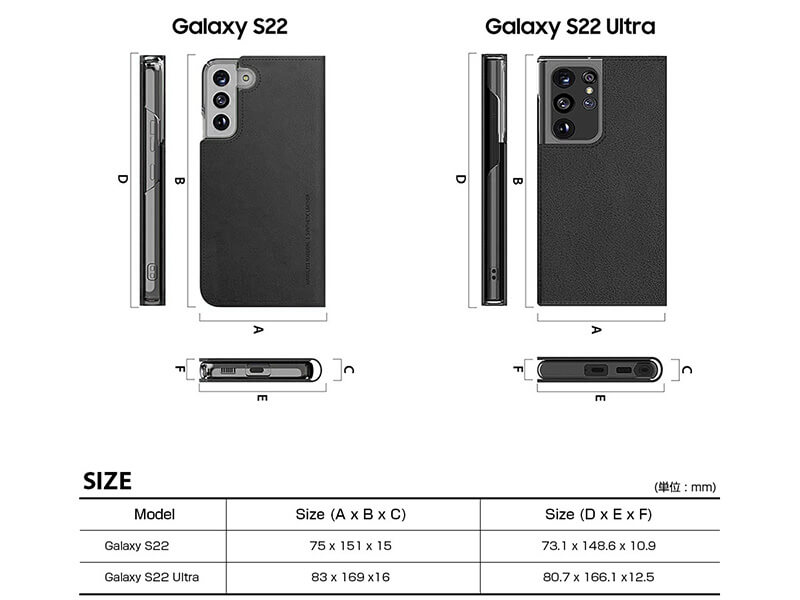 アラリーのマスタングダイアリー手帳型ケースのサイズ表記