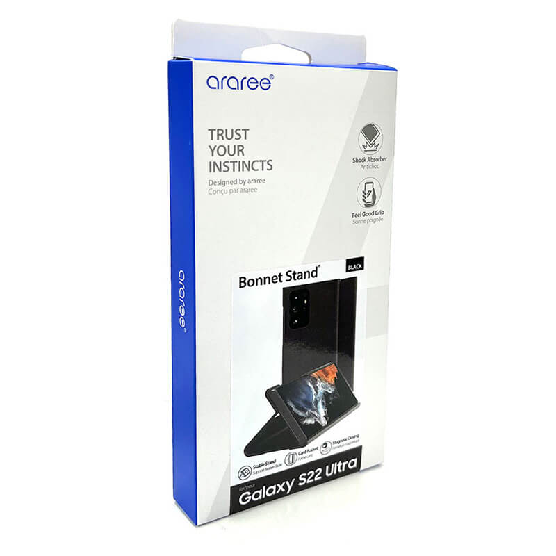 アラリーのボンネットスタンド手帳型ケースのパッケージ