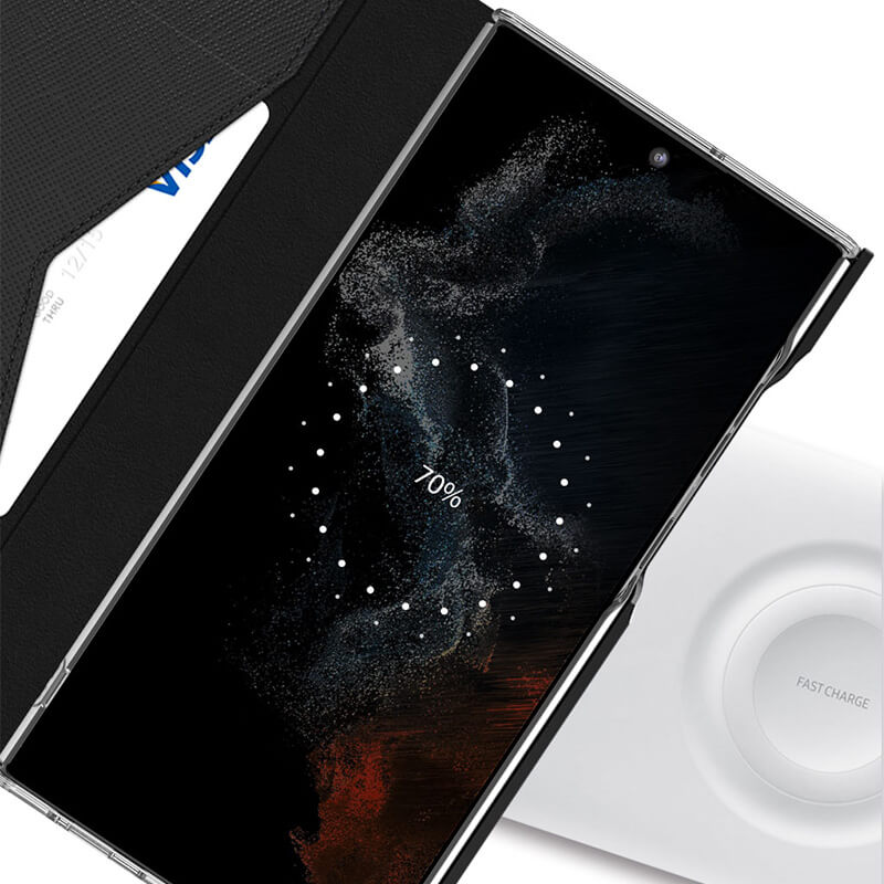 アラリーのボンネットスタンド手帳型ケースはワイヤレス充電可能