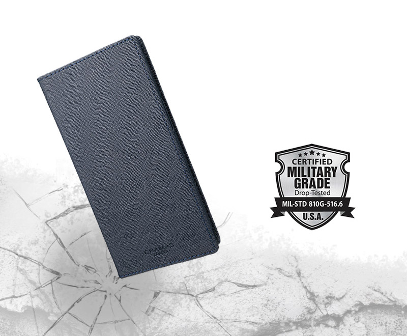 『G-FOLIO サフィアーノPUレザー フォリオケース』は落下衝撃に強い