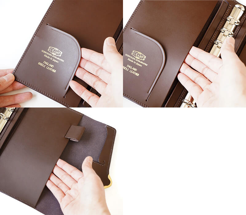 ちょっとしたメモを挟んでおくのに便利な、切り込みタイプのポケットがあります。