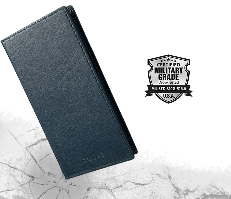 『G-FOLIO イタリアンジェニュインレザー フォリオケース』は落下衝撃に強い