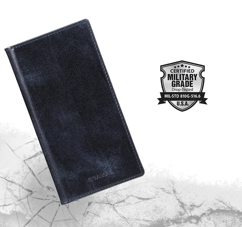 『G-FOLIO ミュージアムカーフレザー フォリオケース』は落下衝撃に強い