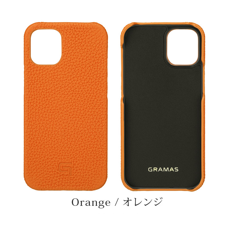 iPhone背面ケース。GRAMAS グラマス Shrunken-calf Leather Shell Case。オレンジ Orenge。
