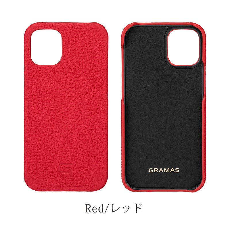 iPhone背面ケース。GRAMAS グラマス Shrunken-calf Leather Shell Case。レッド Red。