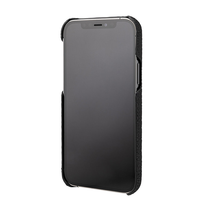 iPhone背面ケース。GRAMAS グラマス Shrunken-calf Leather Shell Case。画面を下にして置いても、iPhoneのディスプレイ面は直にテーブルなどに接触せず、擦り傷を防げます。