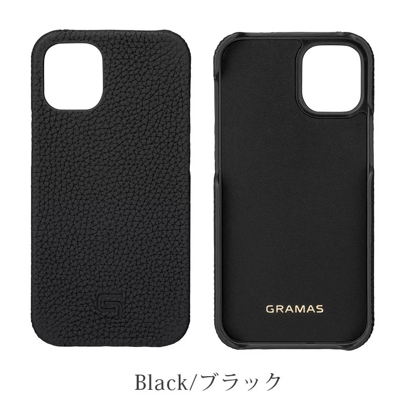 iPhone背面ケース。GRAMAS グラマス Shrunken-calf Leather Shell Case。ブラック Black。