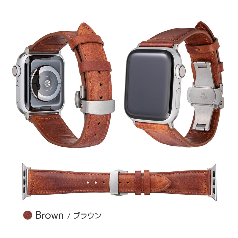 GRAMAS Museum-calf Genuine Leather Watchband、ブラウン