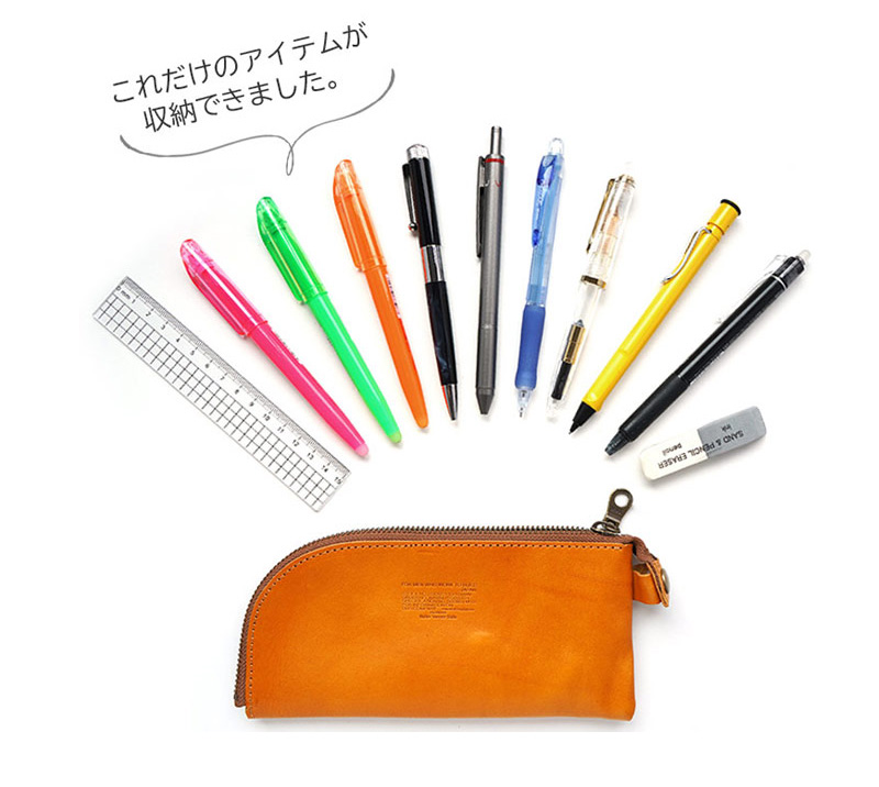 太さにもよりますが、マーカーペンを含めペン9本＋消しゴム＋定規が収納できました。