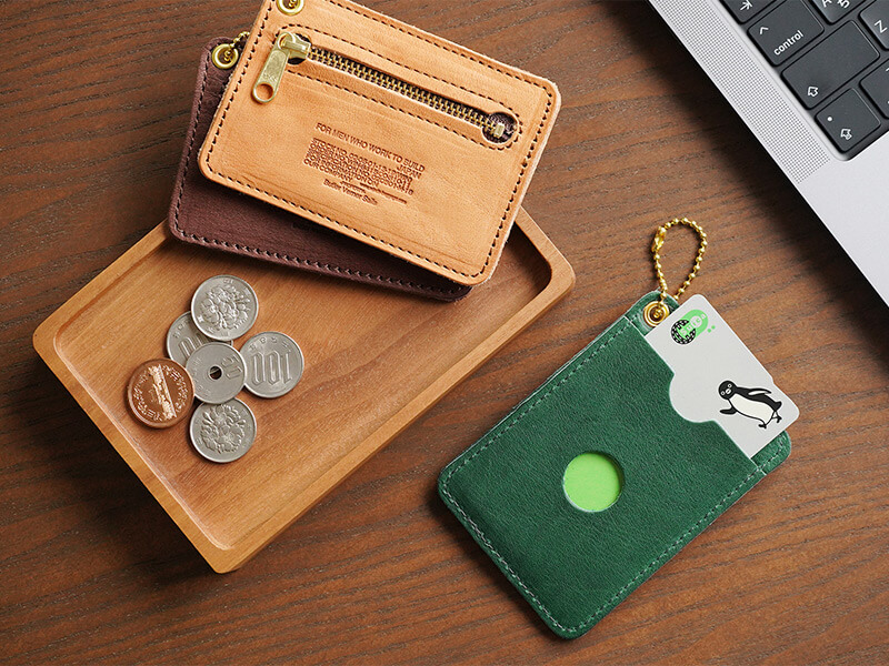 ファスナーポケット付き 馬革パスケース