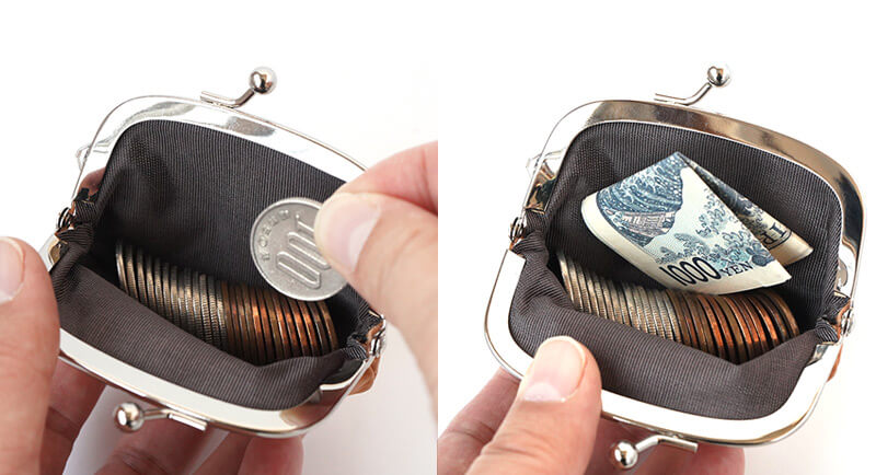 大きく開くがま口