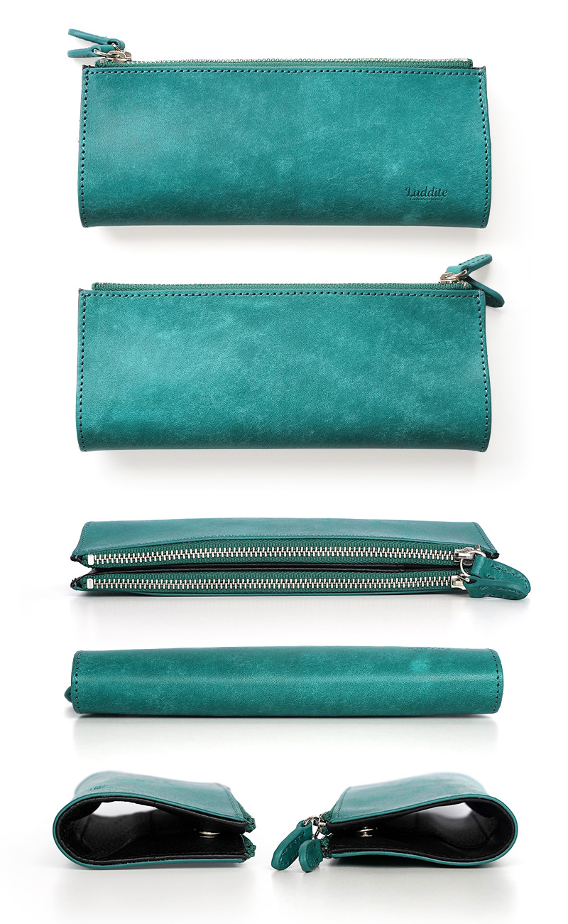 ティールの青緑ブルーぶりーんが美しい、マヤレザー製ペンケース