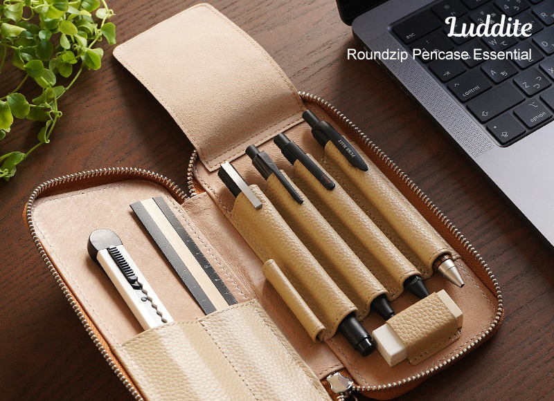 ライトベージュがおしゃれな本革レザー製ペンケース