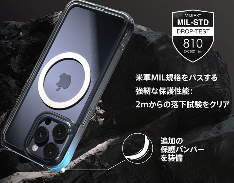 追加の保護バンパーで米軍MIL規格をパスする高い保護性能