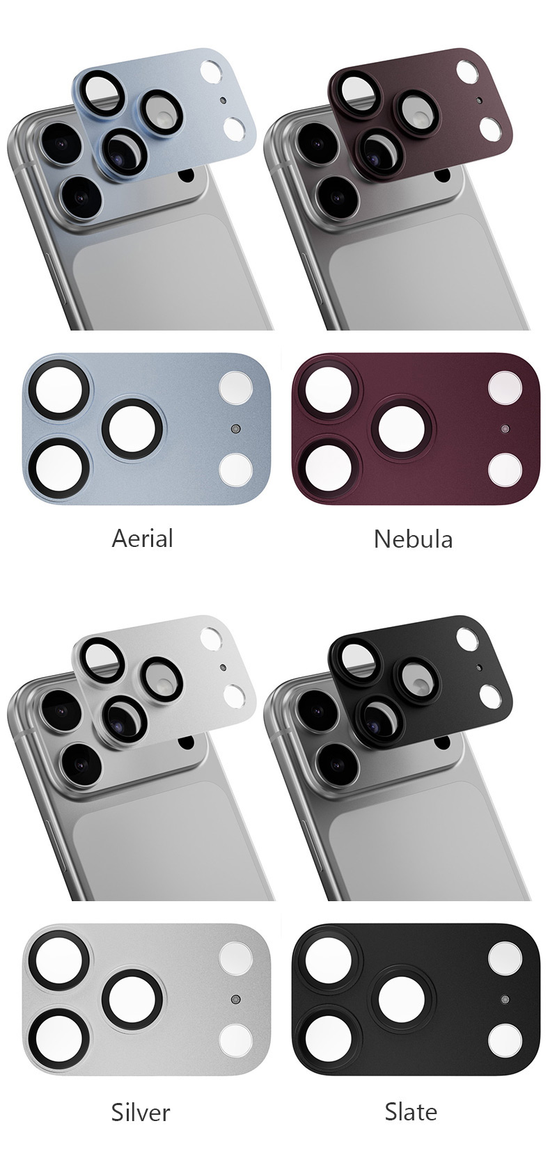 iPhone18Pro/iPhone18ProMax カメラ保護フィルム Aerial、Nebula、Silver、Slate