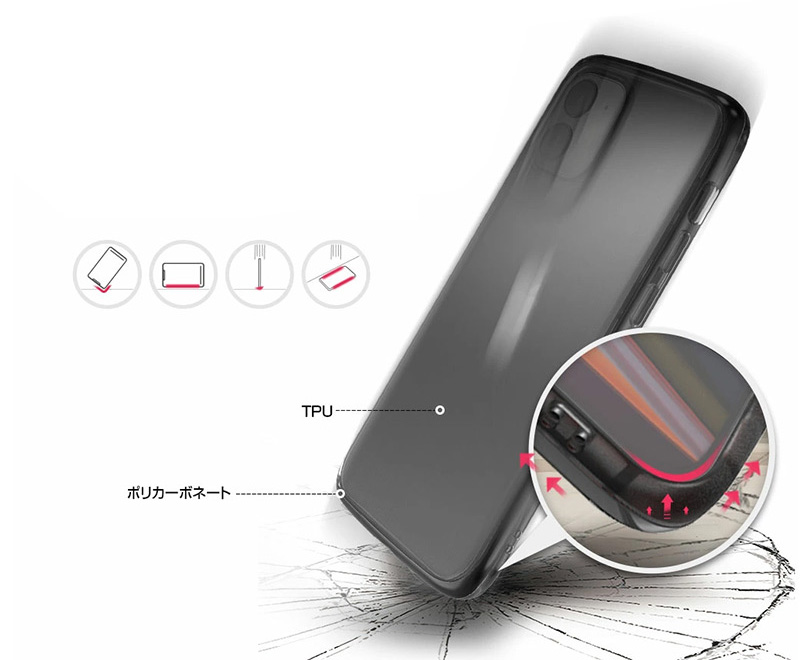 TPU背面カバーとポリカーボネートバンパーの二重構造