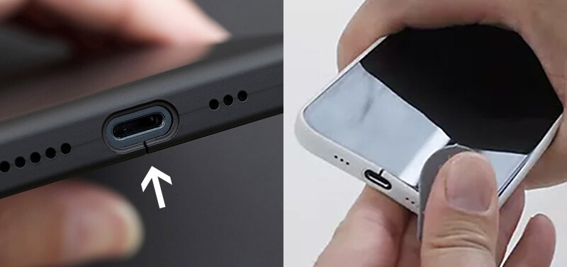 ケースの取り外しをしやすくするためLightning部には切れ目がついた設計になっています。　