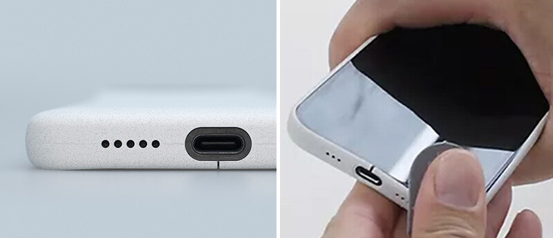 ケースの取り外しをしやすくするためLightning部には切れ目がついた設計になっています。