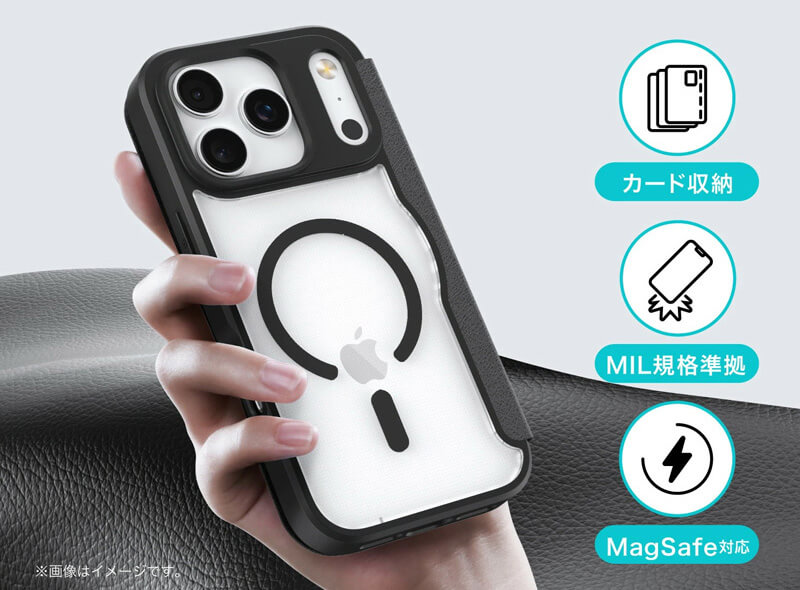 背面クリア＆軽量の手帳型iPhoneケース