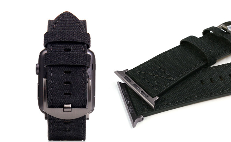 メタルバックルがクロームコーティングの Apple Watch バンド Wax Canvas