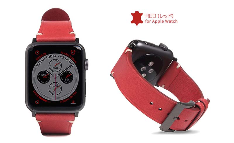 レッド、Apple Watch バンド Italian Buttero Leather