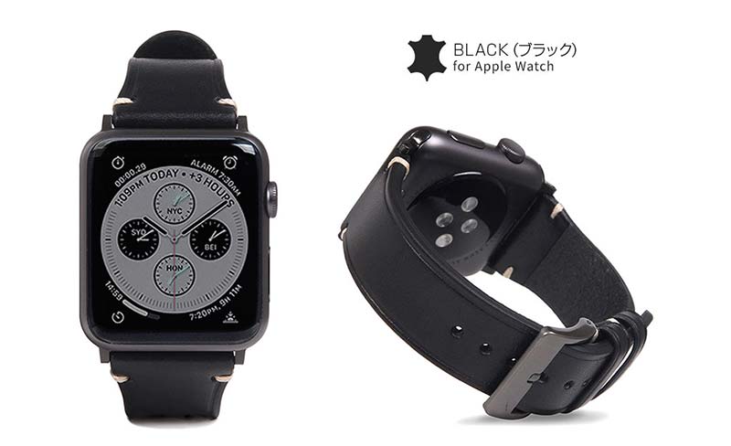 ブラック、Apple Watch バンド Italian Buttero Leather