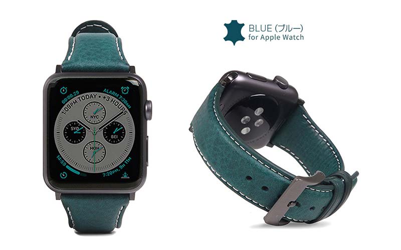 ブルー、Apple Watch バンド Italian Minerva Box Leather