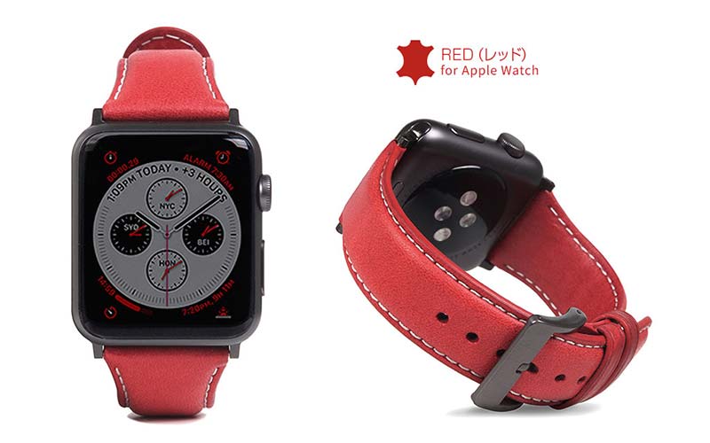 レッド、Apple Watch バンド Italian Minerva Box Leather