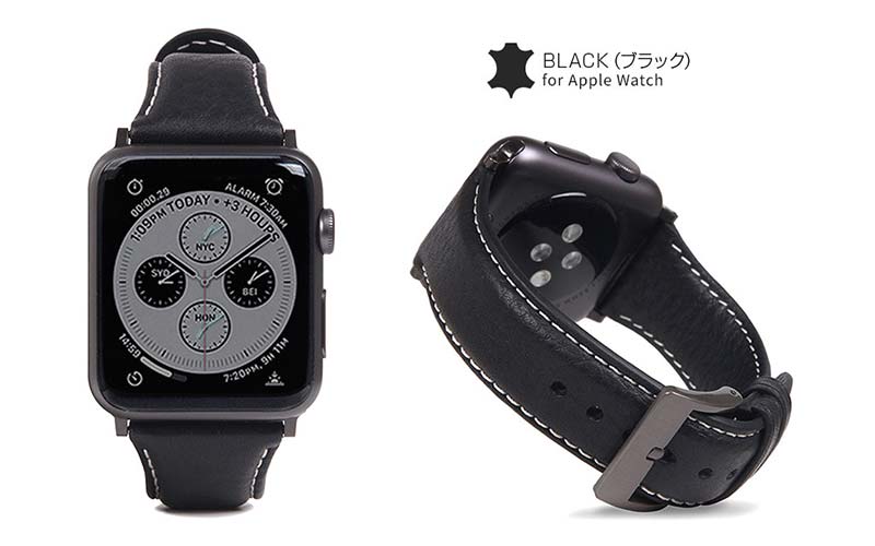 ブラック、Apple Watch バンド Italian Minerva Box Leather