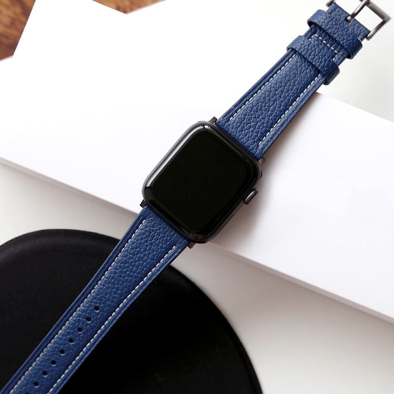 生成（きなり）糸のステッチ、Apple Watch本革バンド