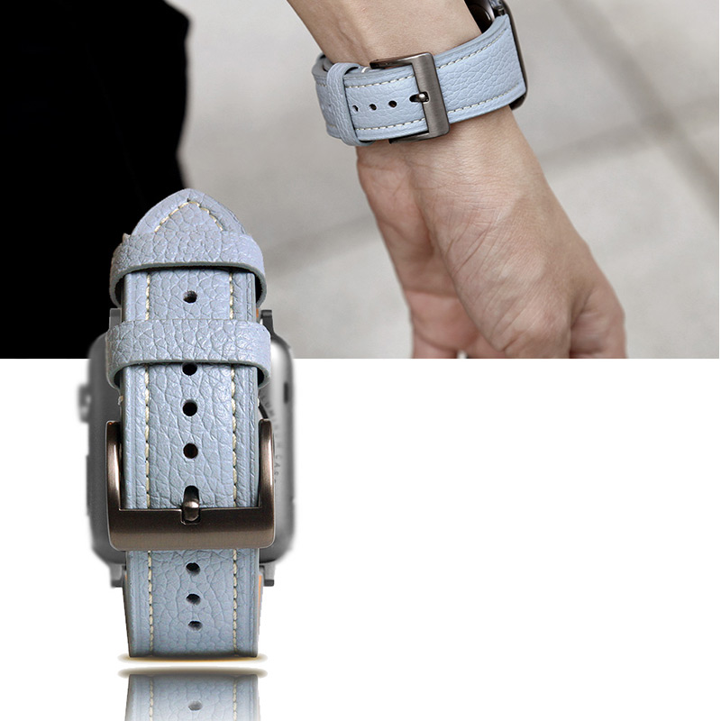 クロムコーティングのメタルバックル、Apple Watch本革バンド