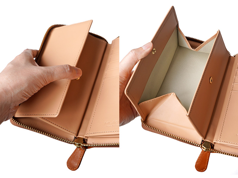 右利き用に設計された小銭入れ