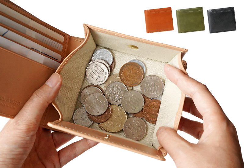 ボックス型小銭入れ付き二つ折り財布