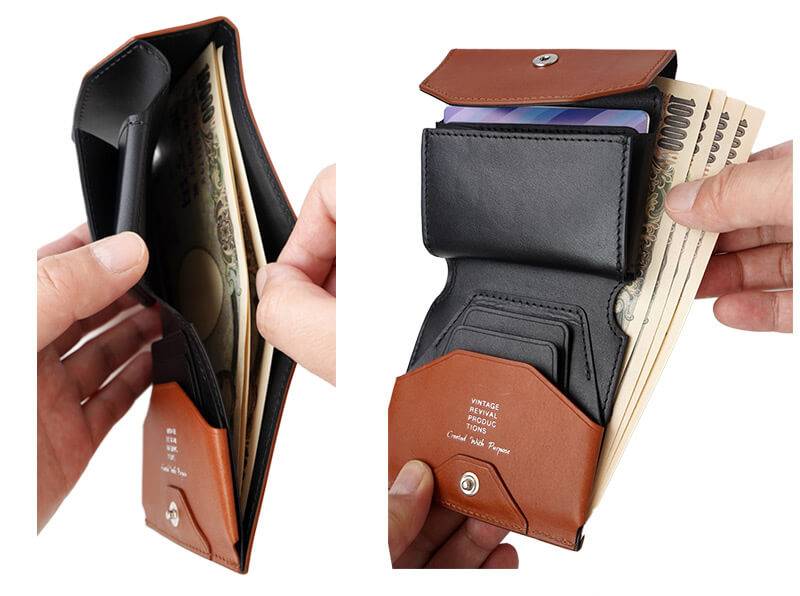 大きく開いて出しやすい紙幣入れ