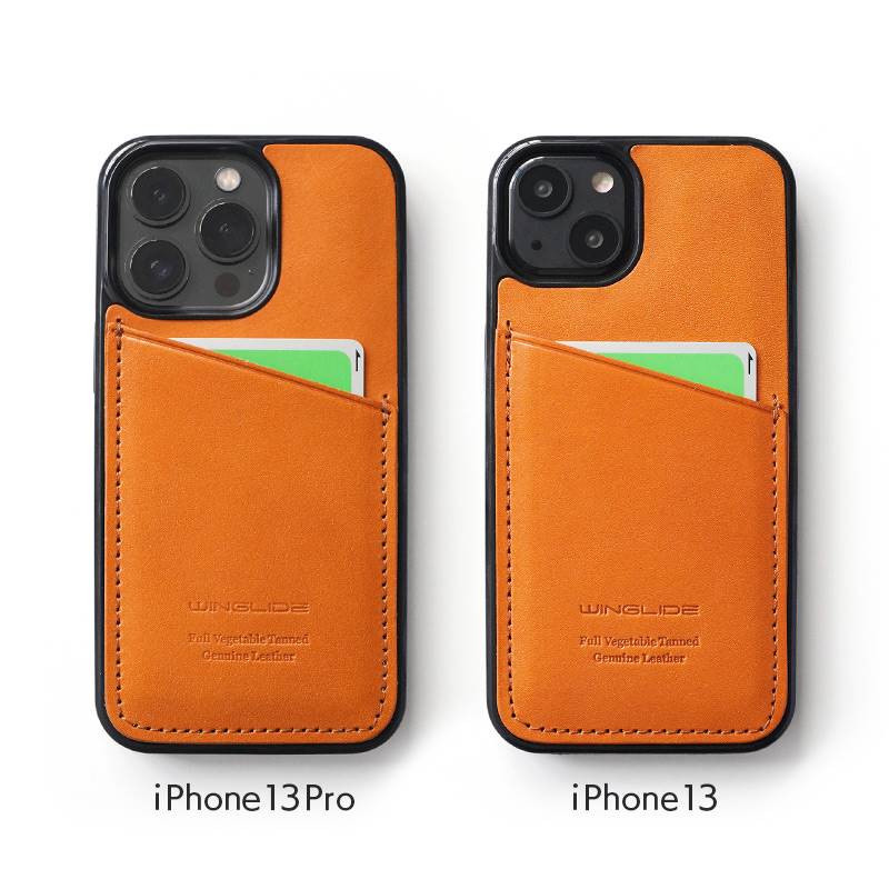 WINGLIDE_栃木レザー背面カバー_カードポケット付き_iPhone13/iPhone13Pro