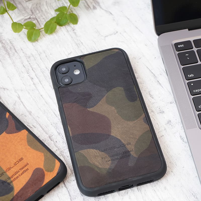 カモフラージュ柄イタリアンレザー背面型ケース for iPhone11/iPhone11シリーズ
