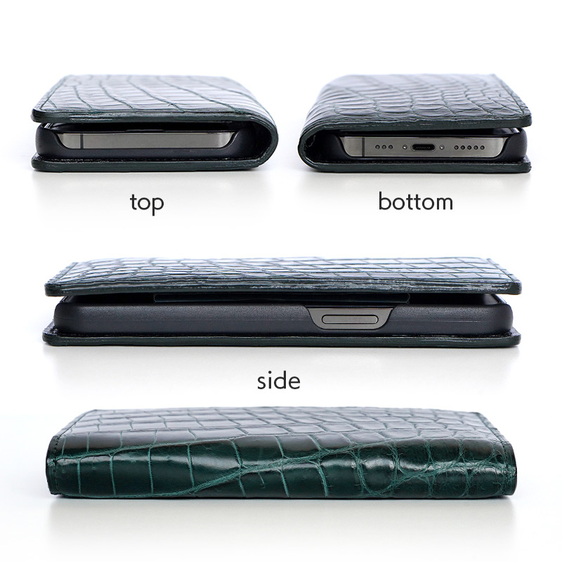 クロコダイルを使用したiPhone13Pro用ケースの細部