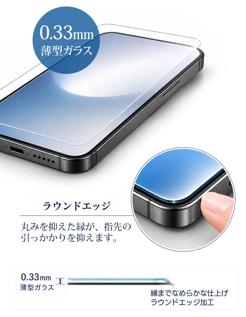 薄さ0.33mm。縁までなめらかに。