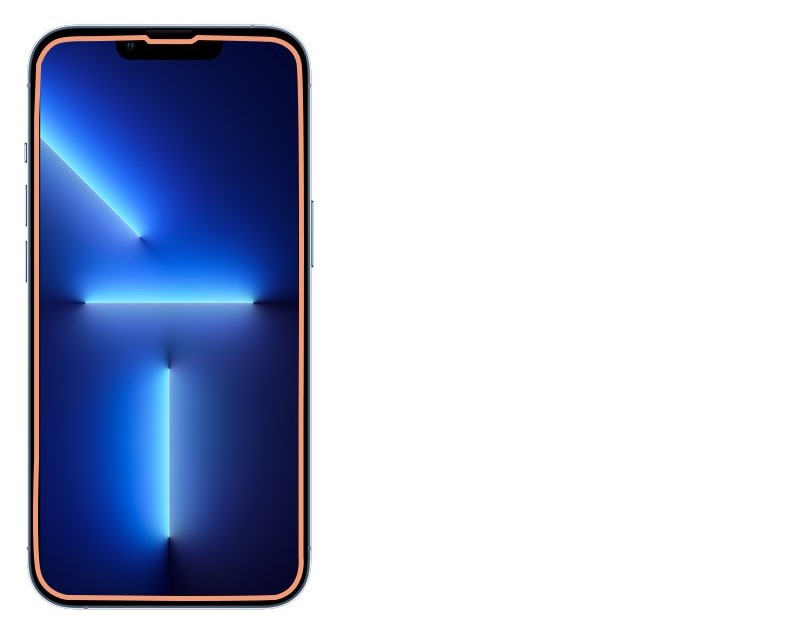 光沢タイプ ハイブリッドガラスフィルムの貼り付け範囲