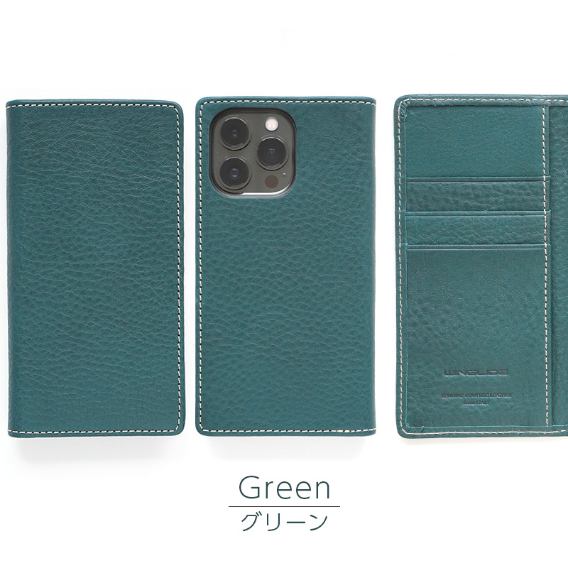 最高級イタリアンレザー『Toscana Volanato』を使用した手帳型iPhoneケース、グリーン