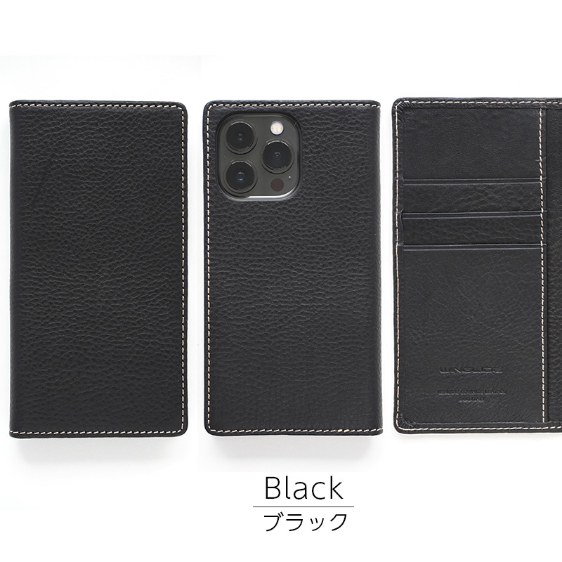 最高級イタリアンレザー『Toscana Volanato』を使用した手帳型iPhoneケース、ブラック